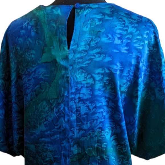 Vintage 100% silk women's top. Don Vito Size Large. Blue and Green - Picture 3 of 5
